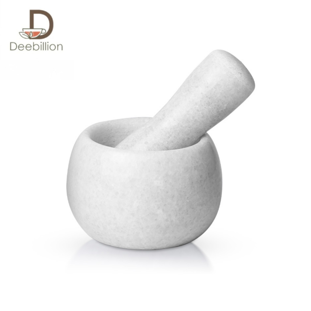 ครกหิน ครกหินพร้อมสาก ครกลายหินอ่อน Marble mortar ดีไซน์มินิมอล น้ำหนักดี ตำละเอียด [ครกแตกจากขนส่ง เคลมได้] Deebillion