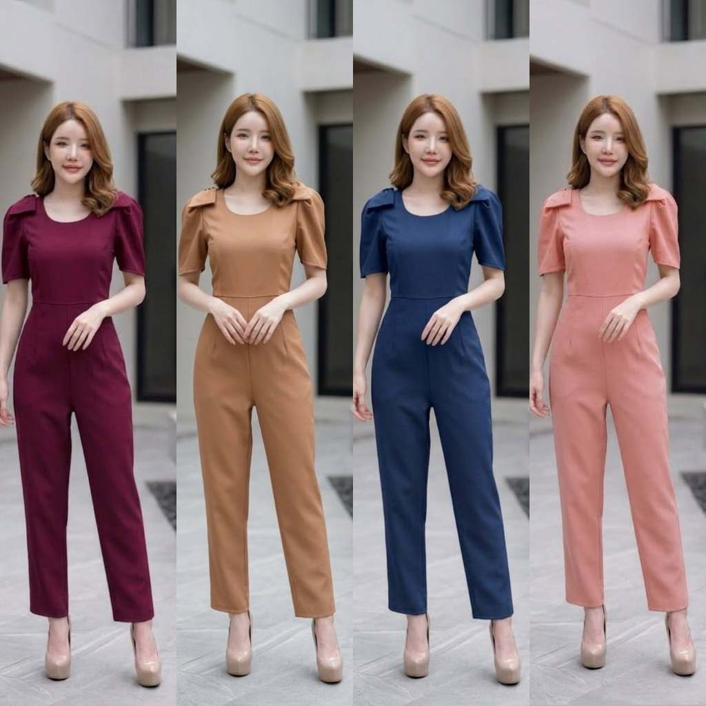 Fashion In My Life เสื้อผ้าแฟชั่น จั้มสูทออกงาน ใส่ไปงาน ขายาว 3 สี กรม น้ำตาล แดง