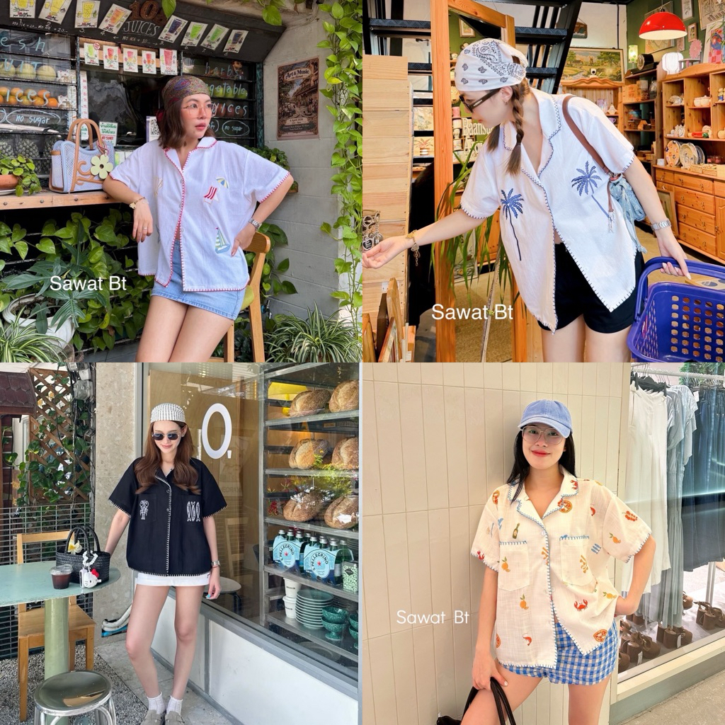 Sawat_bt  "Crochet top"  สินค้าใหม่พร้อมส่ง เซตผ้าฝ้ายผสม ดีเทลตัวเสื้อoversize ถักขอบทั้งตัว พร้อมปักกระเป๋าน