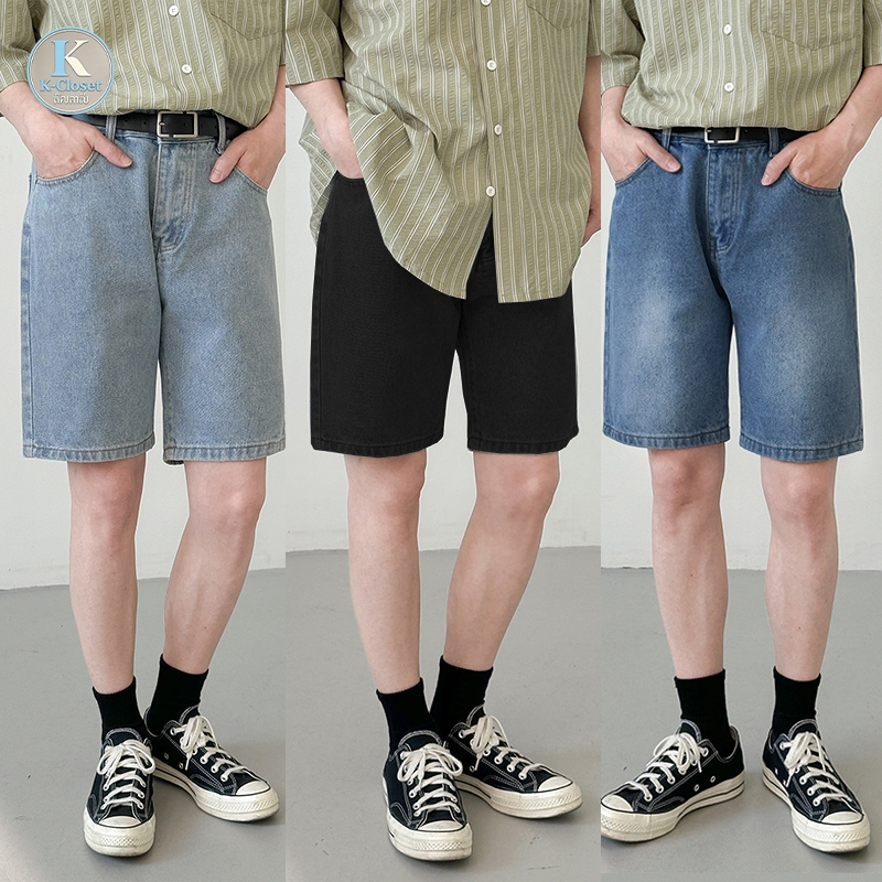 Baggy S-5XL กางเกงขาสั้นยีนส์ทรงตรงผู้ชาย ดีไซน์เกาหลี มีให้เลือก 7 สี