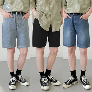 Baggy S-5XL กางเกงขาสั้นยีนส์ทรงตรงผู้ชาย ดีไซน์เกาหลี มีให้เลือก 7 สี