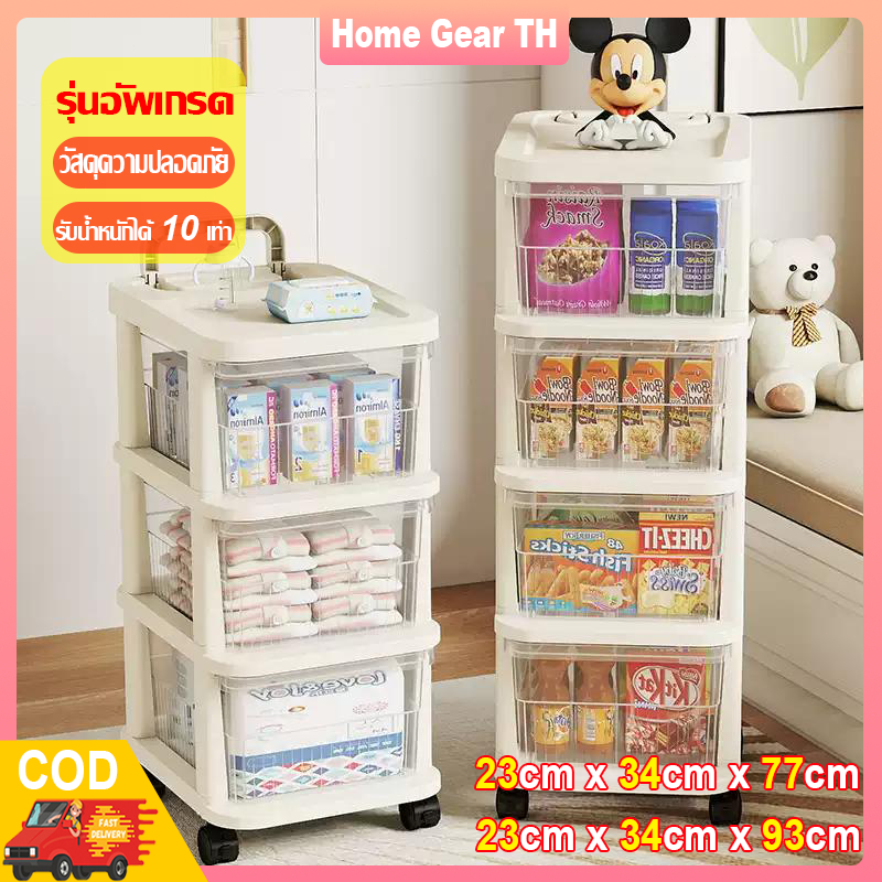 【โปร่งใสและสวยงาม✨】HomeGear TH รถเข็นพลาสติก 4/5ชั้น ล้อเลื่อนลื่นไหล หมุน 360 องศา พับเก็บประหยัดพื้นที่ ใช้งานง่าย
