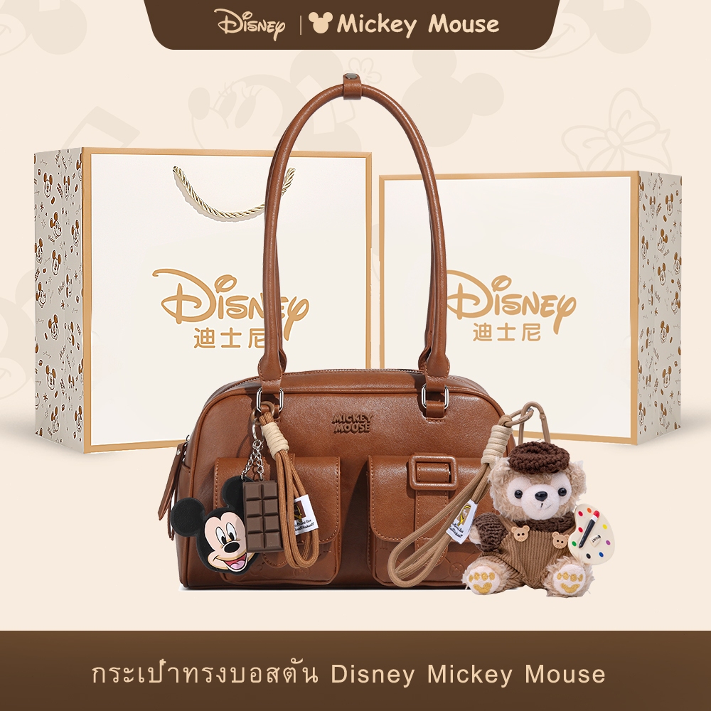 Disney Mickey Tote Bag กระเป๋าโท้ทใบใหญ่ ผ้ากำมะหยี่ นุ่มนิ่ม สไตล์วินเทจ ใส่ iPad ได้ แฟชั่นหน้าหนาว