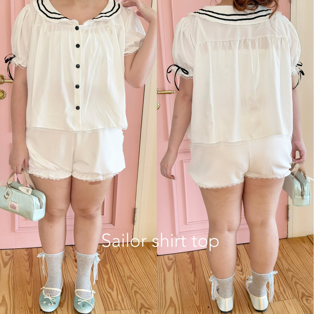Chubbygirlbkk - Sailor shirt top(มีขายครบชุด*)เสื้อไหมเกาหลี ปกกะลาสี ใส่สบาย ใส่ง่าย ไม่ร้อน สาวอวบ