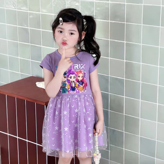 PRINCESS KESLI 2-9 ปี Kpop Hunter ชุดเดรสเด็กผู้หญิง ลายการ์ตูน ลายดาว กระโปรงลูกไม้เด็ก ชุดเด็ก แฟชั่นฤดูร้อน