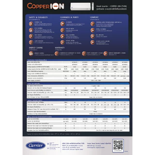 CARRIER แอร์ติดผนังระบบอินเวอร์เตอร์รุ่น COPPER ION NEW2026 ขนาด 9200-24000 BTU