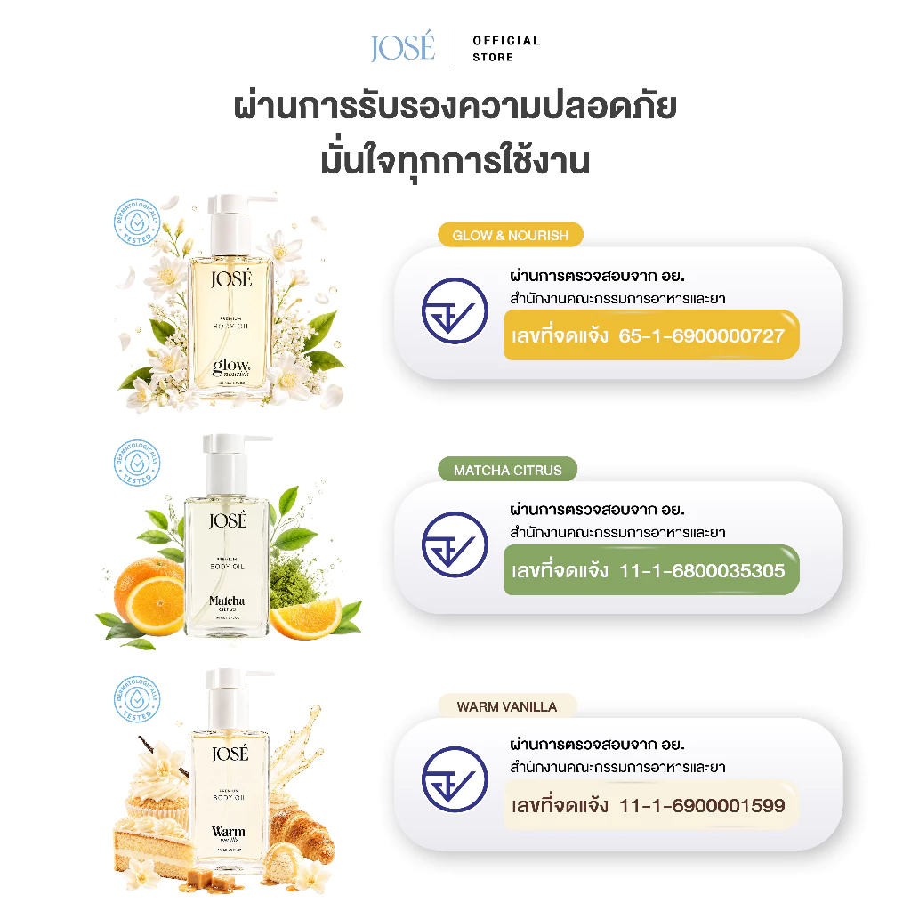 [บริษัทโดยตรง] 1 แถม 1 JOSE Premium Body Oil โจเซ่ พรีเมียม บอดี้ ออยล์ ขนาด 150 ml. คละกลิ่นได้ (เพิ่มกลิ่นใหม่) thumbnail 5