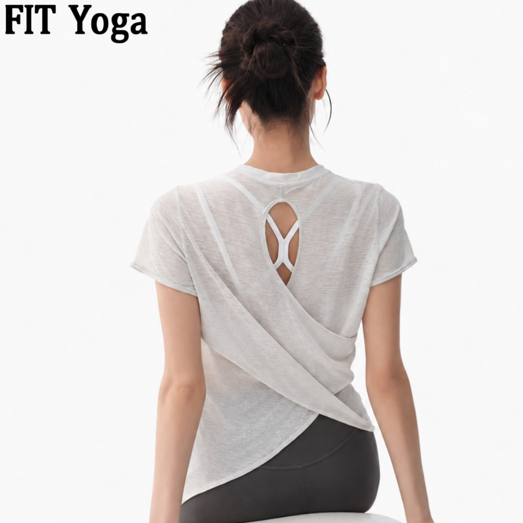 FitYoga ใหม่โยคะสวม บุหรี่ ผู้หญิงการฝึกอบรมวิ่งชุดกีฬาด้านบนพิลาทิสออกกำลังกายแขนสั้นวิ่งสวมตอนเช้า