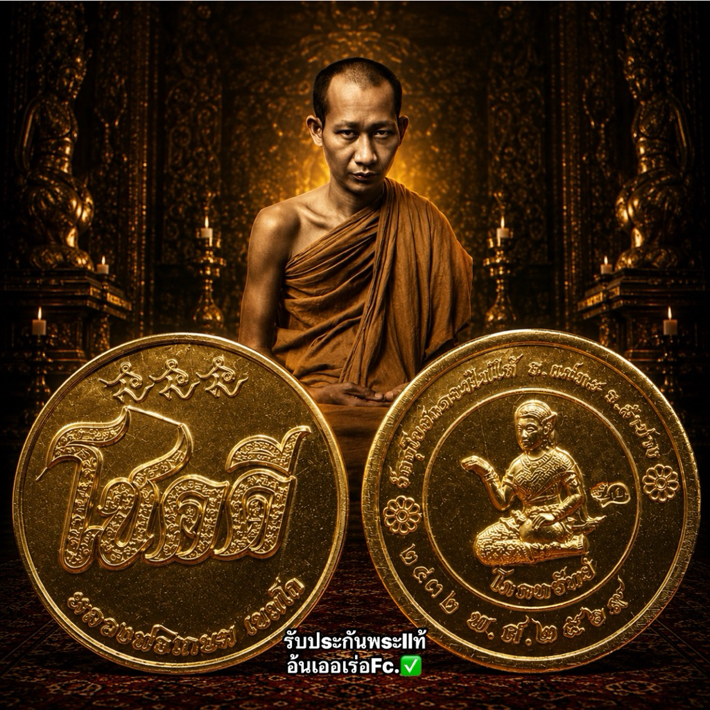 เหรียญโชคดีหลวงพ่อเกษม รุ่นโชคดีโภคทรัพย์ หลวงพ่อเกษม เขมโก วัดอุโบสถดอนไฟใต้ จ.ลำปาง พระเครื่อง วัตถุมงคล พระแท้