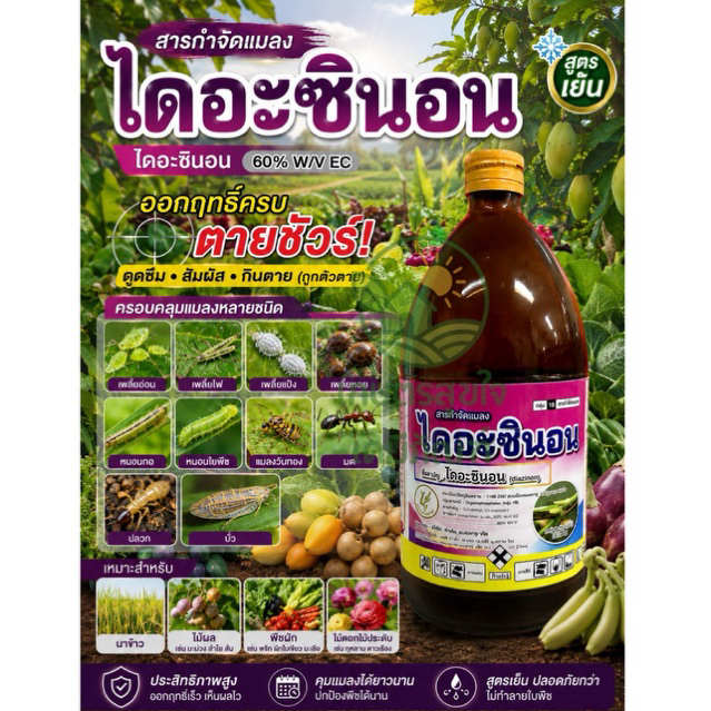 ลอร์เลน ⚡️ ไดอะซินอน สารกำจัดแมลง กำจัดหนอนเจาะ ด้วง หนอนใย แมลงสิง บั่ว หนอนกอข้าว เพลี้ยอ่อน เพลี้ยไฟ แมลงสิง บั่ว
