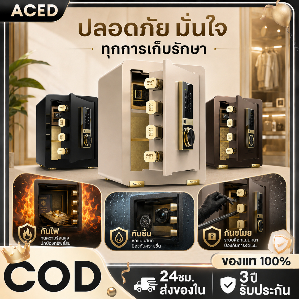 ตู้เซฟนิรภัย 45x38x31 ซม. safety box ระบบลายนิ้วมือ/รหัส/กุญแจ เหล็กหนา กันงัด มีตู้ใน สำหรับเก็บเงิน เอกสาร ของมีค่า