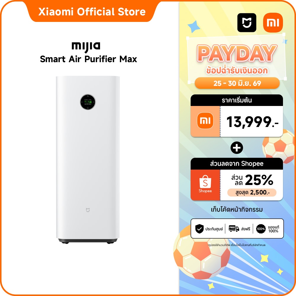 [6.25 โค้ดลด 25%] Xiaomi Mijia Smart Air Purifier Max|ฟอกอากาศทั่วห้องใน 1.6 นาที|ระบบกรอง 4 ชั้น|กรองไวรัส 99.9%
