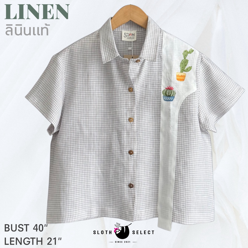 SLOTH SELECT…ลินินแท้ 100% เสื้อเชิ้ตแขนสั้น ทรงครอป น่ารัก ลายผ้าสวยมากกกกกก ผ้าเนื้อดี ระบายอากาศดีค่ะ