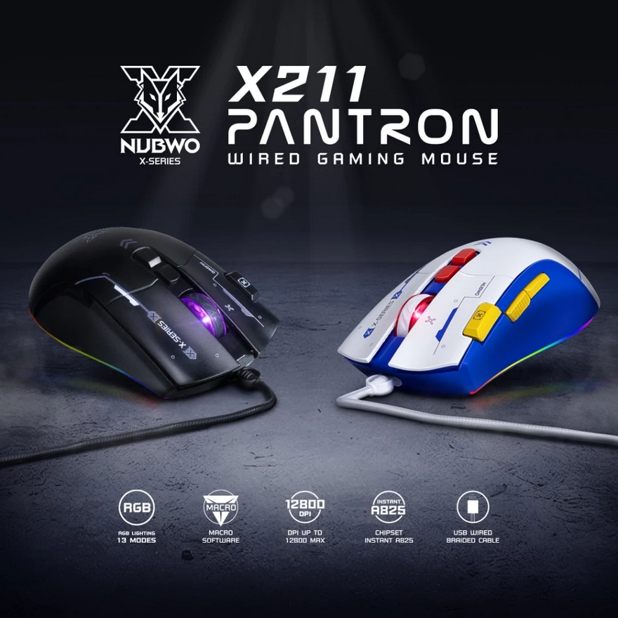 Nubwo X-Series X211 Pantron Wired Gaming Mouse เมาส์เกมมิ่งแบบมีสาย ใช้งานง่าย เหมาะสำหรับเล่นเกม | ประกันศูนย์ 2 ปี