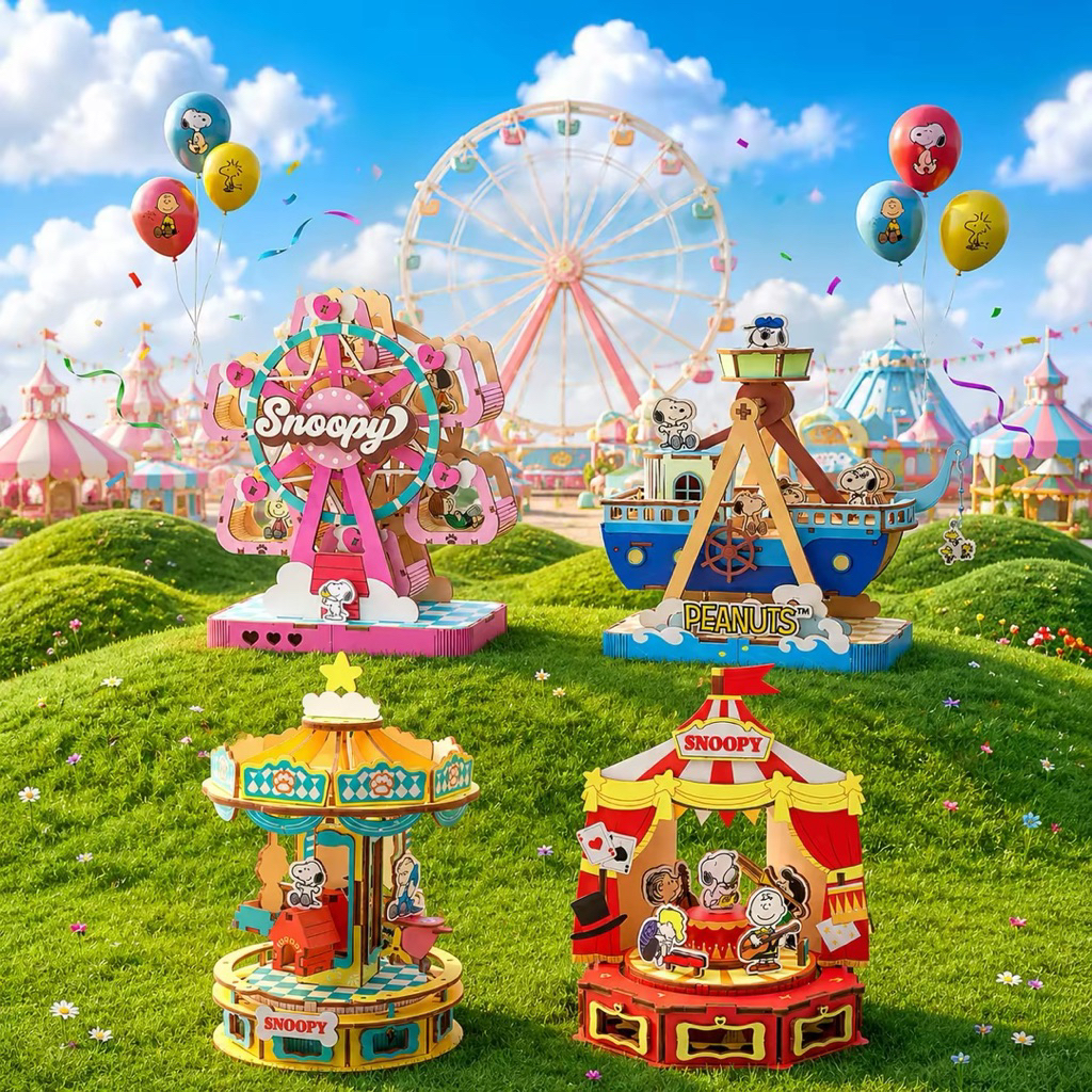 [พร้อมส่ง] Snoopy Amusement Park Collection โมเดลเครื่องเล่นสวนสนุกสุดคิ้วท์ 4 แบบ งานลิขสิทธิ์แท้