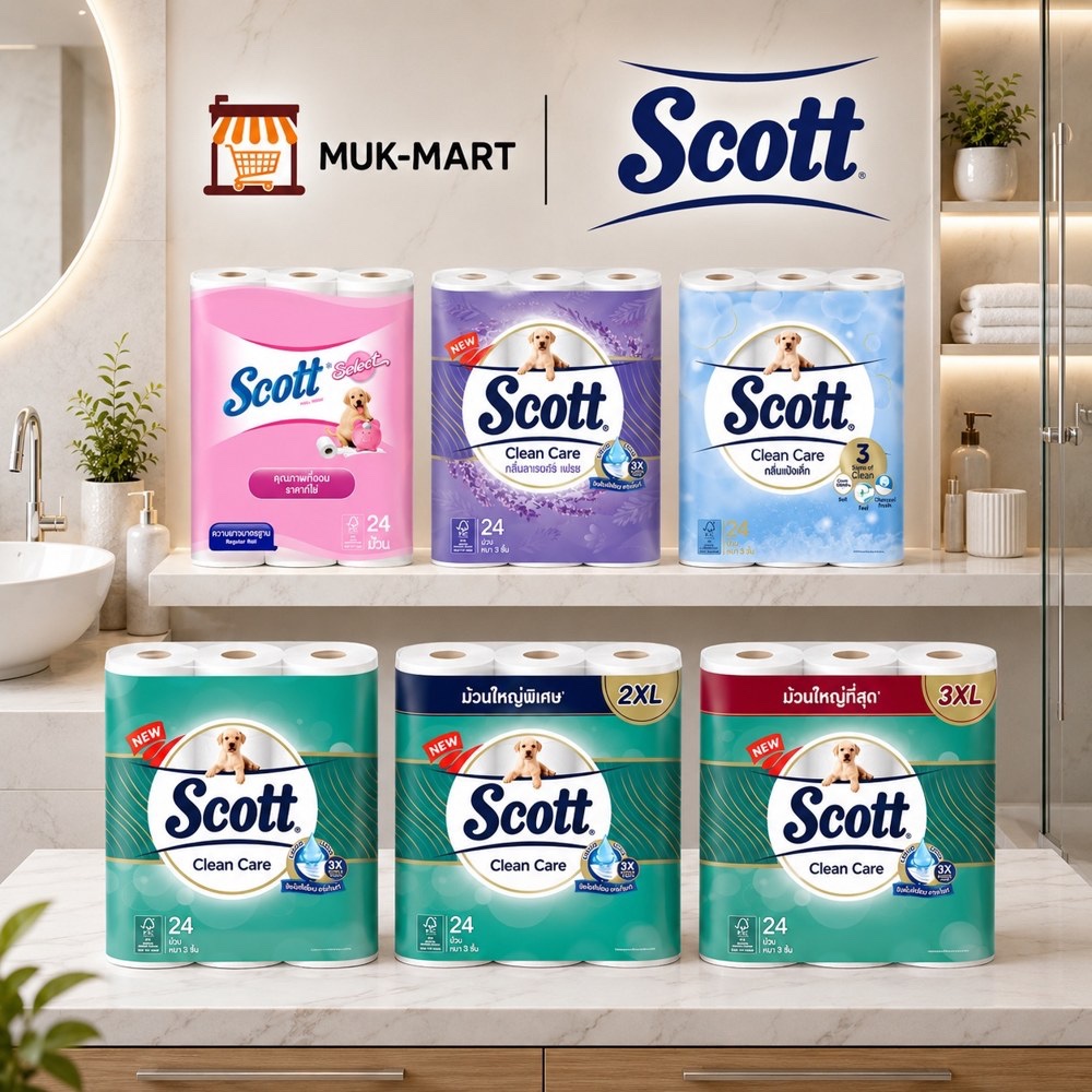 Scott กระดาษชำระ 24 Select | Natural Fresh | Cotton | Clean Care | Comfort