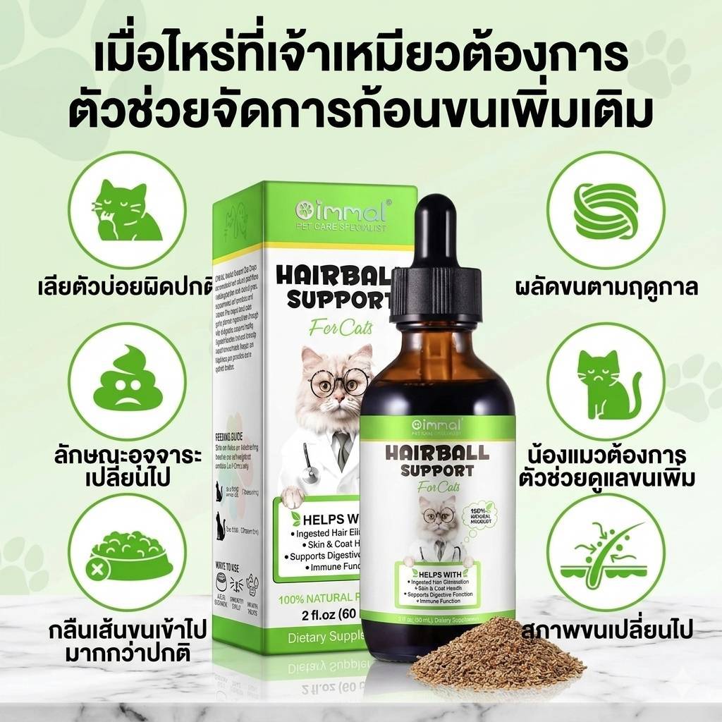 ขับก้อนขนแมว บำรุงผิวและขน ช่วยระบบย่อยอาหาร วิตามินแมว Oimmal Hairball