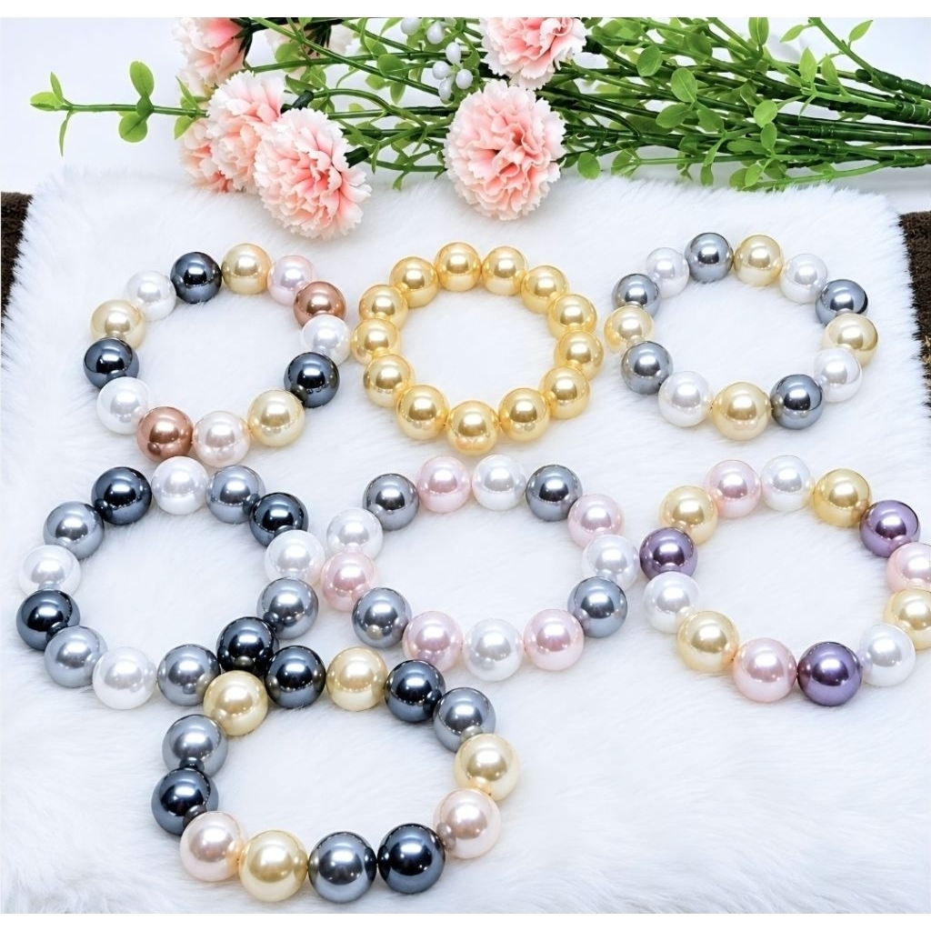 🌸สร้อยข้อมือ#มุกเปลือกหอย Mother of pearlขนาด14มิล🌸สินค้ามีพร้อมส่งจร้า
