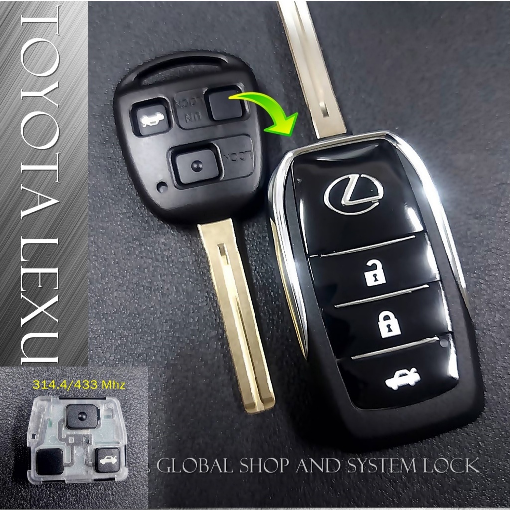 กรอบ กุญแจพับ Lexus Toyota / รีโมท สามารถใช้ได้กับรุ่น 2 และ 3 ปุ่ม พร้อมโลโก้ เลกซัส โตโยต้า
