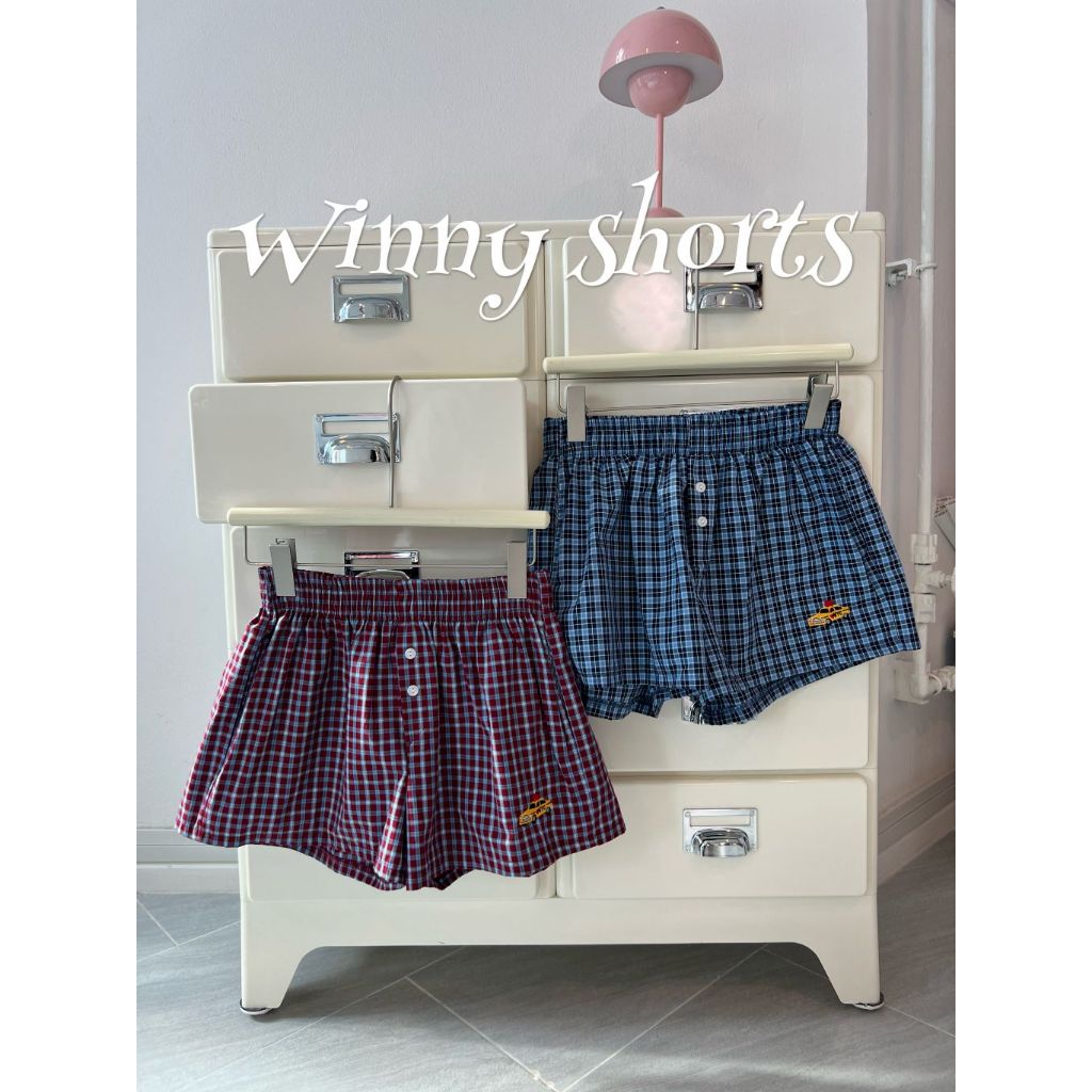 Lazy - cc - WINNY SHORT - ขาสั้น boxer ลายสก็อต ลายปัก New york (ส่งด่วน)