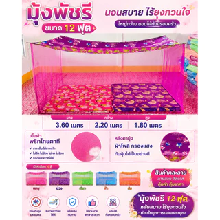มุ้ง 12 ฟุต หลังคาลาย เนื้อผ้าพริกไทยตาถี่ นอนได้ 6-7 คน