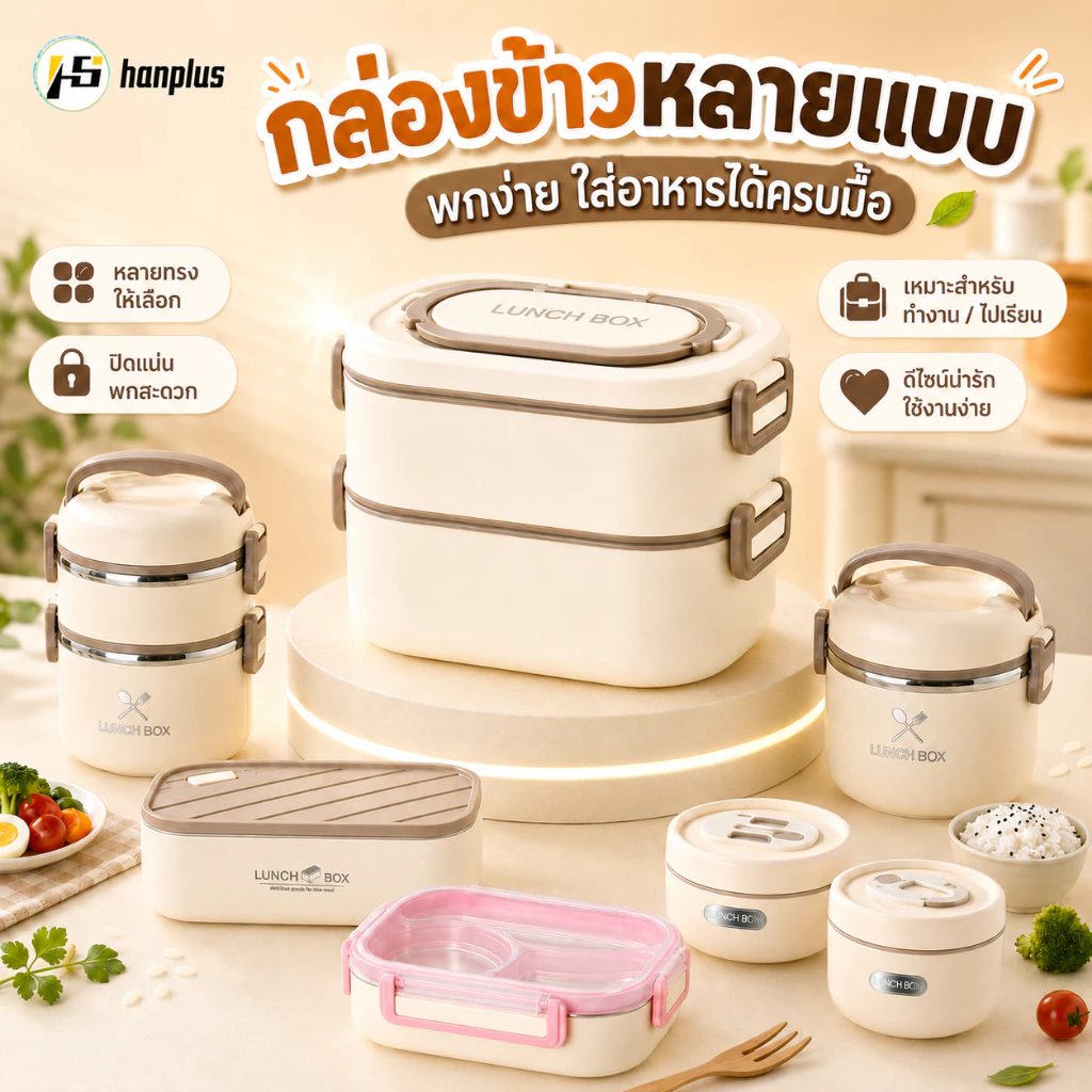 กล่องข้าว เข้าไมโครเวฟได้ กล่องอาหารพกพา สเตนเลส 304 ข้าวกล่อง 1/2/3 ชั้น กล่องเก็บอาหาร วัสดุฟู้ดเกรด