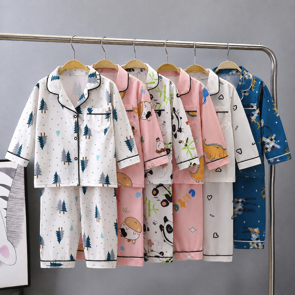 พร้อมส่งชุดนอนเด็กเซ็ท2ชิ้น เสื้อและกางเกงเอวสม็อค ผ้าซาตินน นิ่ม ลื่น ใส่สบาย ระบายอากาศดี มีหลายสีหลายไซส์ให้เลือก Y20