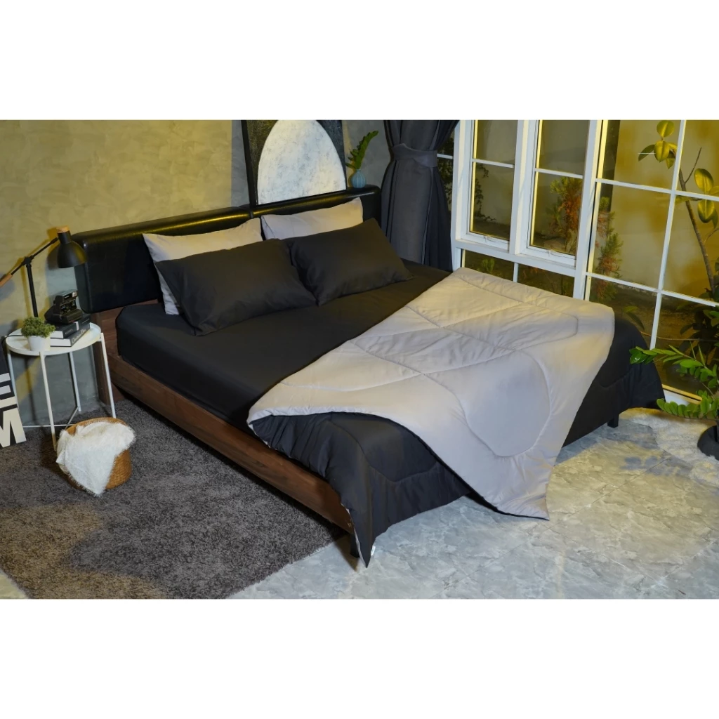 CIARA Bedding ชุดผ้าปูที่นอนและผ้านวมทูโทน สีดำ/เทา ผ้าไมโครเทค 400 เส้นด้าย thumbnail 4