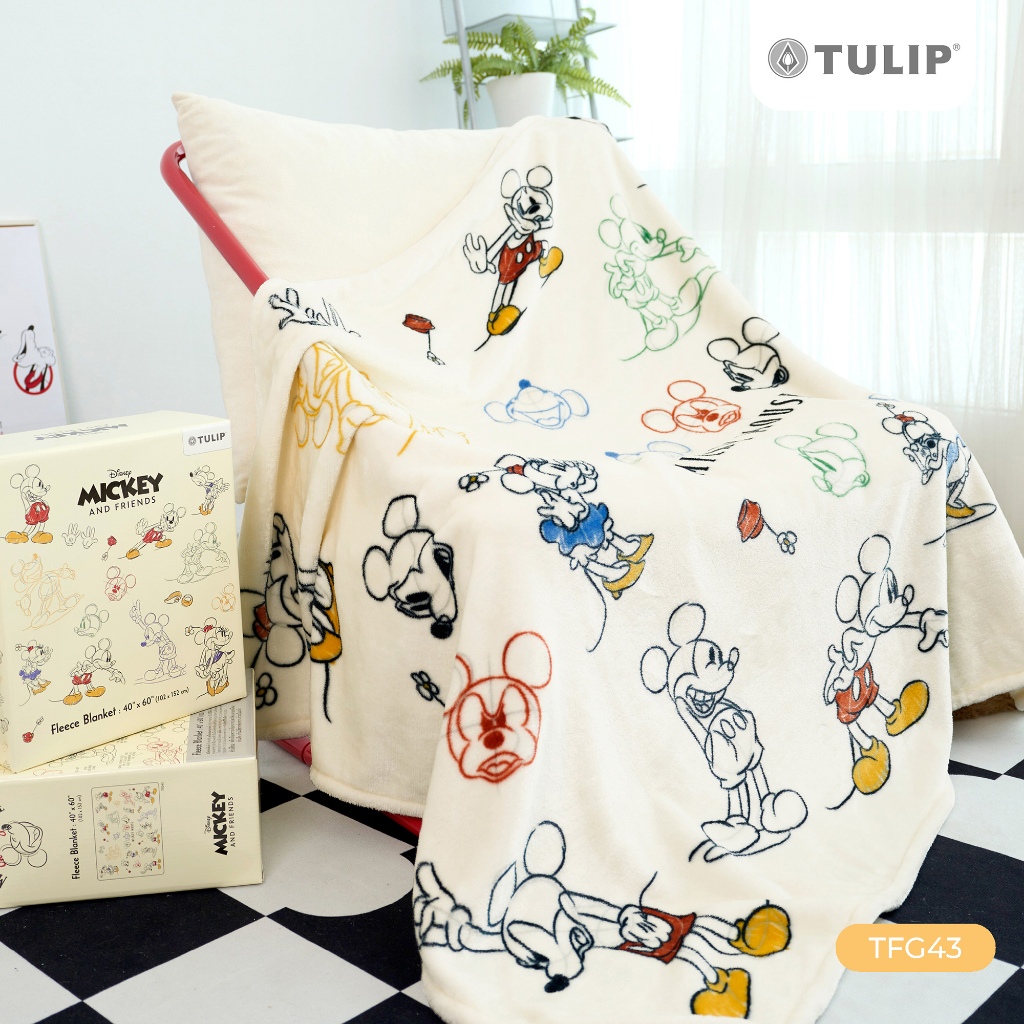 Tulip Fleece ผ้าห่มขนแกะเทียม TFG43 มิกกี้เมาส์ ลิขสิทธิ์แท้ ดิสนีย์ Disney ผ้าห่มฟลีซ