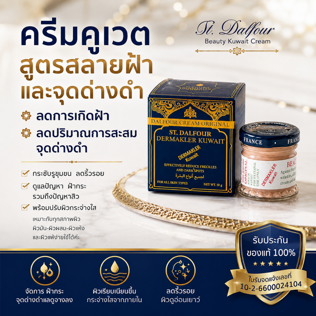 ราคาพิเศษ! ของแท้⚡ST.DALFOUR ครีมคูเวตรุ่นคาดทอง DERMAKLER ดูแลฝ้ากระและผิวหน้าให้สดใสกว่าที่เคย