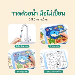 สมุดระบายสีด้วยน้ำ Magic Water Book ใช้ซ้ำได้ ไม่เลอะมือ ของเล่นเสริมพัฒนาการเด็กเล็ก สำหรับเด็กชายหญิง อนุบาล พร้อมสติ๊