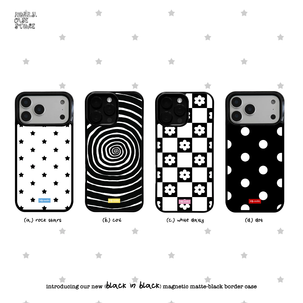 HOLLY.CASESTORE เคสไอโฟน: BLACK IN BLACK magnetic (🧲) matte-black border case | เคสแม่เหล็กขอบดำ พิมพ์ลาย*ผิวด้าน
