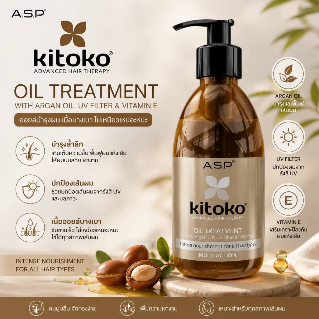Kitoko oil treatment ทรีทเม้นท์บำรุงเส้นผมเข้มข้น ไม่เหนียวเหนอะหนะ บำรุงผมแห้งเสีย ลดชี้ฟู จัดทรงง่าย