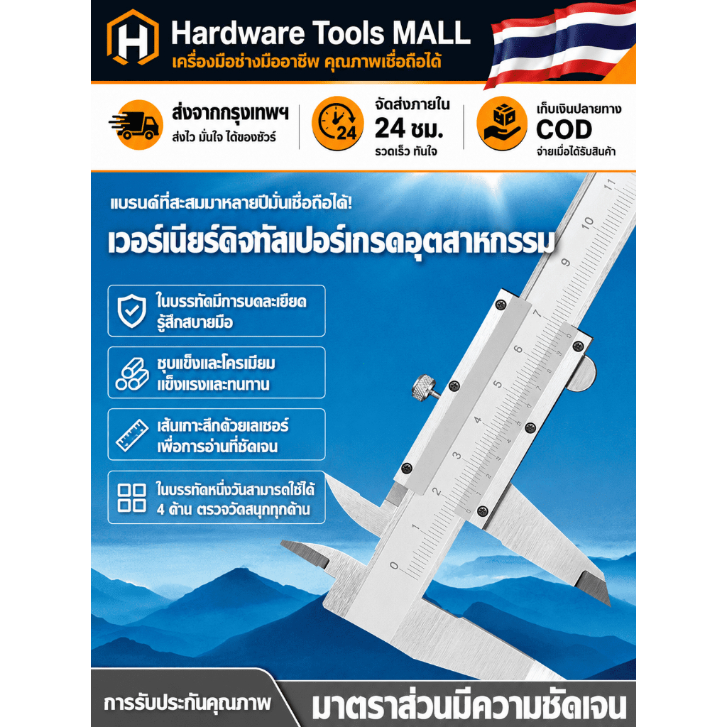 ส่งตรงจากกรุงเทพฯ Hardware Tools MALL เวอร์เนียร์คาลิปเปอร์ 0-150มม. เหล็กกล้าคาร์บอน พร้อมกล่อง วัดในนอกลึกงานช่างDIYดี
