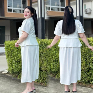 S206เซ็ท2ชิ้น เสื้อคอตั้ง+กระโปรงยาว *เสื้อมีให้เลือกแขนสั้น&แขนยาว มี3ไซส์ L XL 2XL รอบอก40-60นิ้ว ผ้าวูลเวฟ