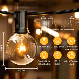 Qimedo ไฟแต่งสวนG40 ไฟวินเทจLED ไฟปิงปอง ไฟประดับ กันน้ำ เสียบไฟบ้าน ต่อพ่วงได้หลายชุด สวน-ระเบียง-ปาร์ตี้-คริสต์มาส