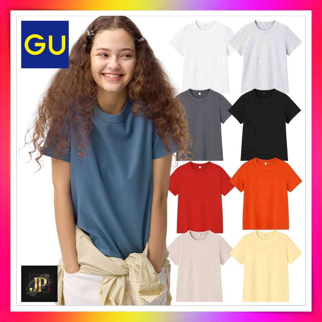 เสื้อยืด GU คอตตอนเนื้อลื่น คอเต่า【GU Cotton Smooth Crew Neck T-shirt】
