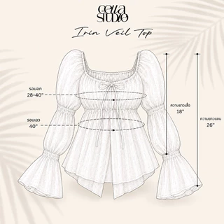 Irin Veil Top-เสื้อแขนยาวทรงyaya คอเหลี่ยมแต่งโบว์ผ้าโรซี่ซับอกผ้าสองชั้น