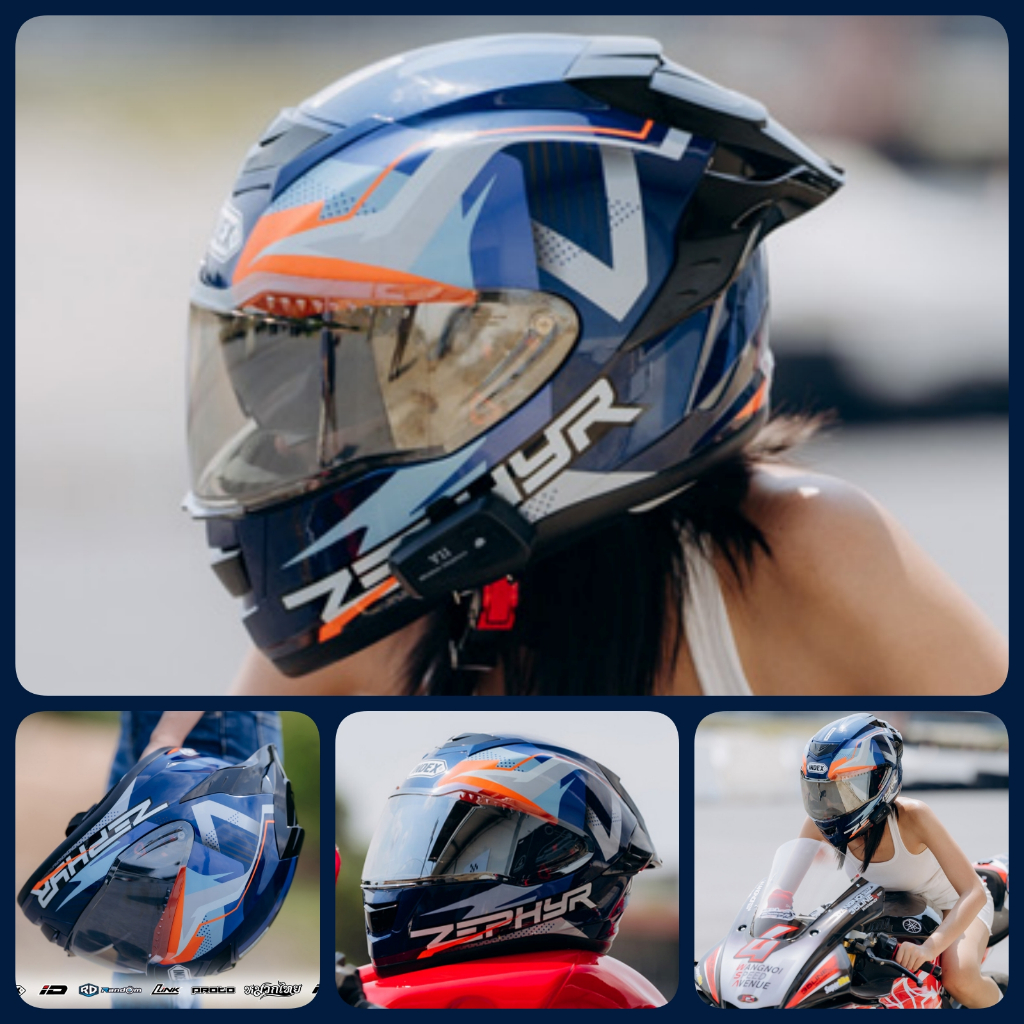 Zephyr Blue INDEX helmet model: VICTOR ชิลล์2ชั้น มีแว่นกันแดดด้านใน รองรับการติดตั้งบลูทูธ M-XL