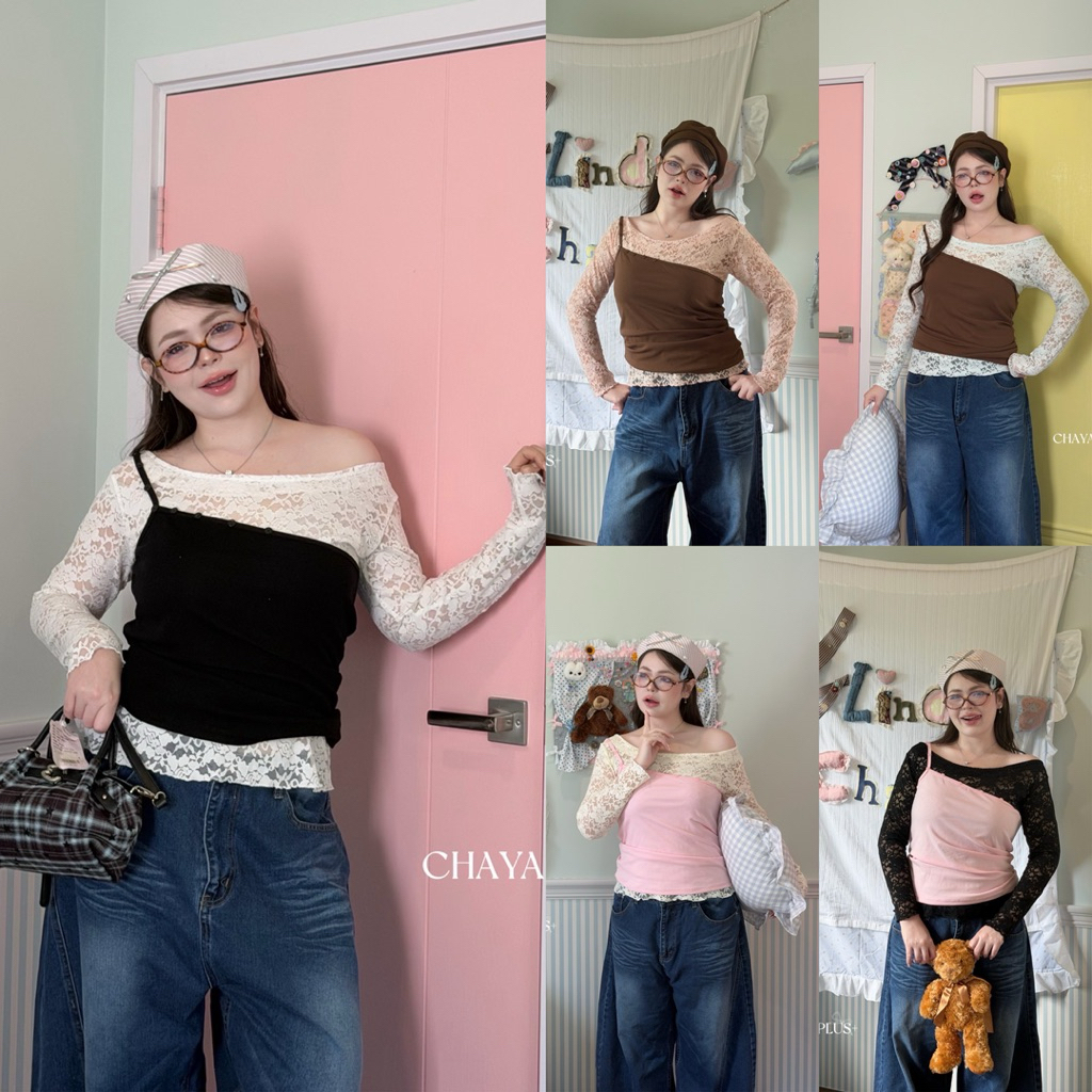 (LD) Lace Layer Top🥯🧁เสื้อแขนยาวลูกไม้+สายเดี่ยวตัวนอก สวย ไฮโซมาก ใส่แยกชิ้นได้ แมทซ์กันก็ลงตัวสุดๆ เสื้อผ้าสาวอวบอ้วน
