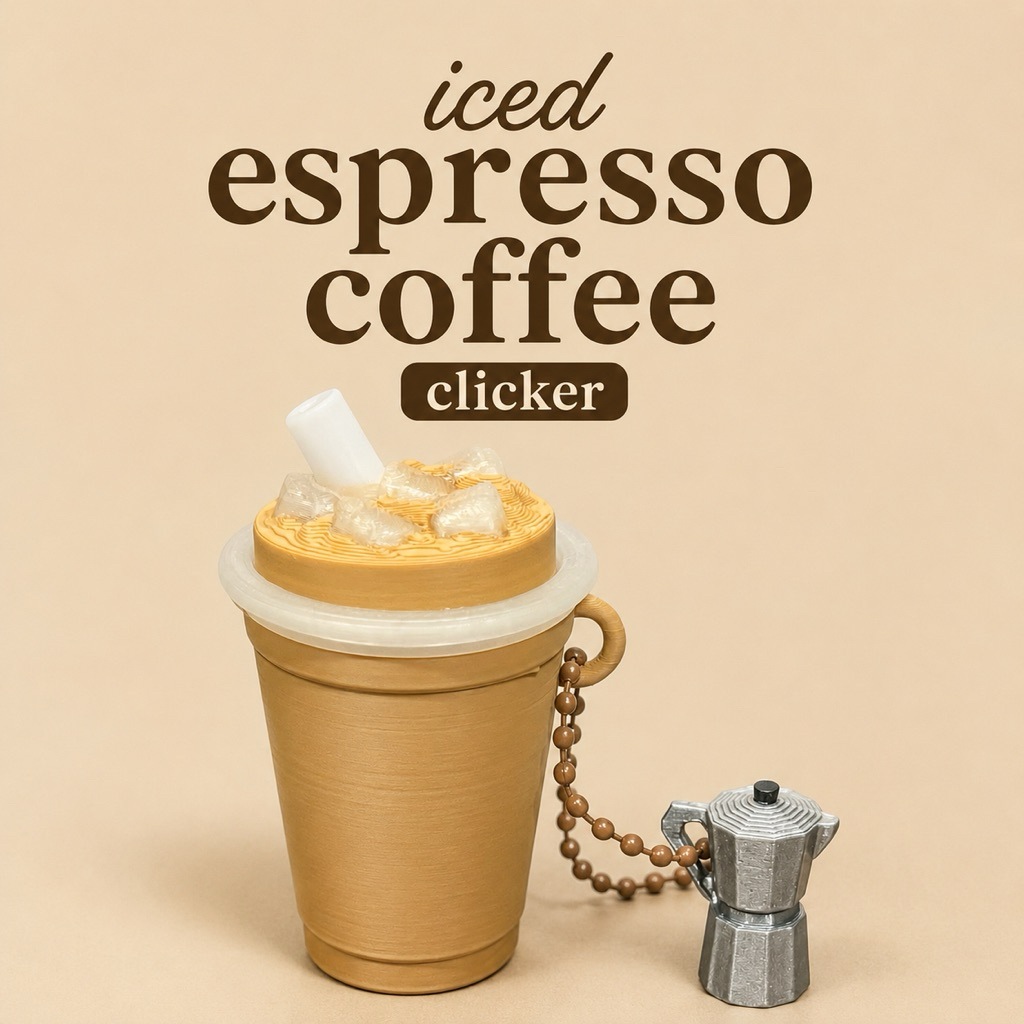 Iced Espresso Coffee Clicker พวงกุญแจกาแฟกดเล่น 3D Print ของเล่นคลายเครียด Mini Coffee Cup Keychain พร้อมโมก้าพอท
