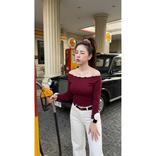 💕ShopBypuy💕เสื้อปาดไหล่แขนยาวแต่งกุหลาบ