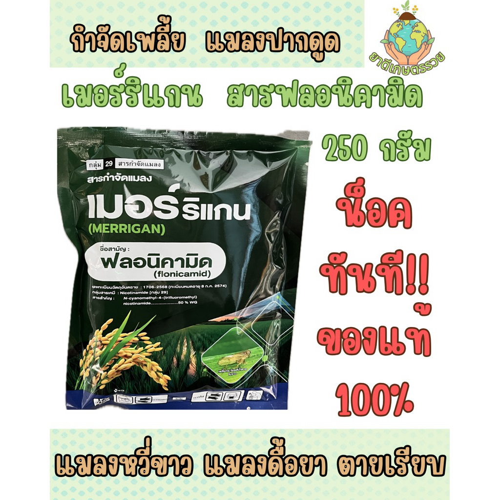 เมอรร์ริแกน 250 กรัม สารฟลอนิคามิด 50%WG เก่งกำจัดพวกเพลี้ยและแมลงหวีขาว แม้ว่าจะดื้อยาก็เอาอยู่‼️