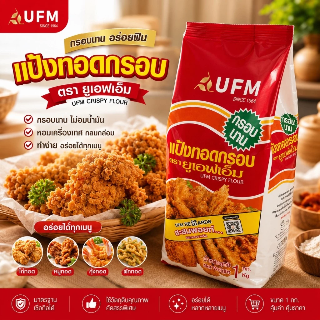 แป้งทอดกรอบ UFM 1 กก. สำหรับทอดกรอบ ใช้งานง่าย