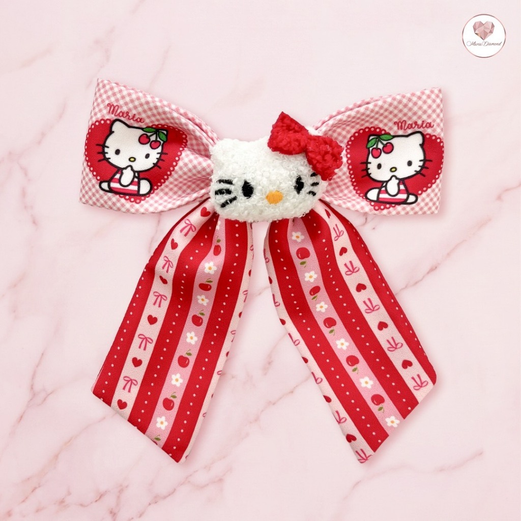 โบว์คิตตี้แต่งอะไหล่ปอมๆขนสั้นน่ารัก Special Ribbon กิ๊บสปริงสีทอง ขนาดเล็กติดง่าย