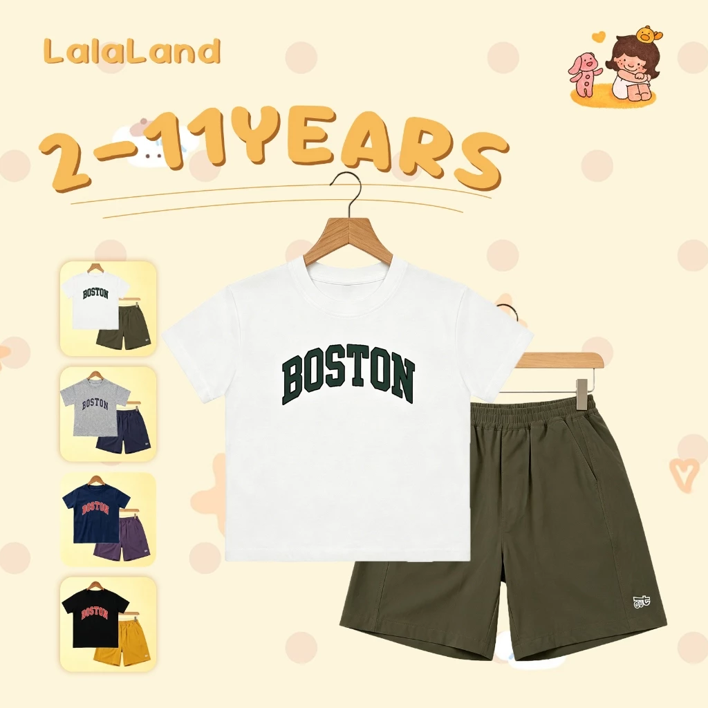2-11 ปี ชุดเด็กผู้ชาย ลายกราฟฟิก แฟชั่นลำลอง เสื้อเด็กผู้ชาย+กางเกงขาสั้น สำหรับเด็ก ผ้าฝ้ายแท้ านุ่มใสสบายฯ
