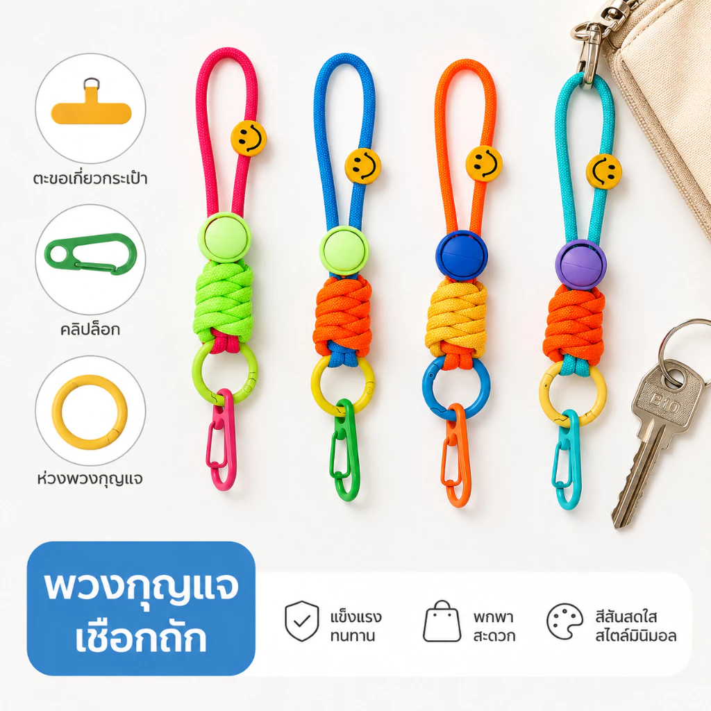 พวงกุญแจห้อยโทรศัพท์ สายคล้องโทรศัพท์สั้นสไตล์โดปามีน สายคล้องข้อมือน่ารัก พวงกุญแจกระเป๋าผ้าสานแฟชั่นจี้ห้อยขวดและกุญแจ