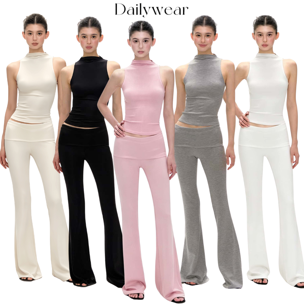 Dailywear พร้อมส่ง ✨เสตสองชิ้นอเนกประสงค์ฤดูร้อน เสื้อกล้ามสีพื้นกระชับ กางเกงขายาวผ้าคล่องตัว สำหรับผู้หญิงรุ่นใหม่