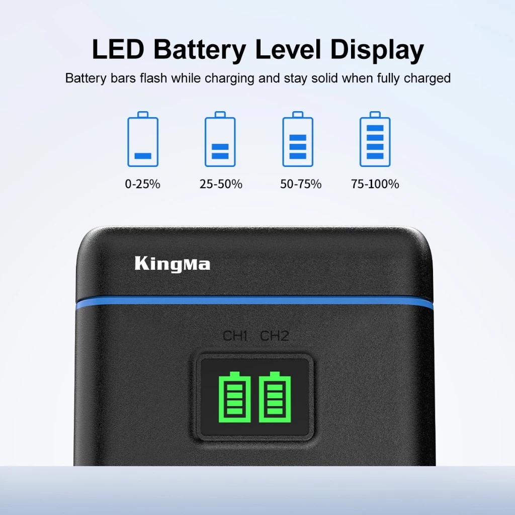 KingMa BM075 เคสชาร์จแบตเตอรี่ Insta360 X4 แบตเตอรี่ 2500mAh Dual Slot USB-C Fast Charging ชาร์จไว thumbnail 4
