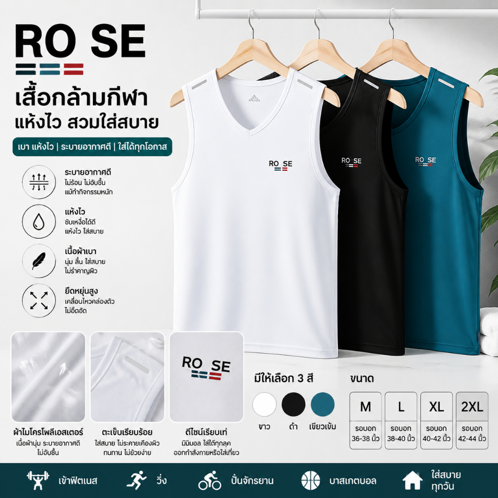 COD เสื้อกล้ามผู้ชายฤดูร้อน แห้งเร็ว ระบายอากาศ ดูดซับเหงื่อ ผ้าเบาสบาย ฟิตเนส